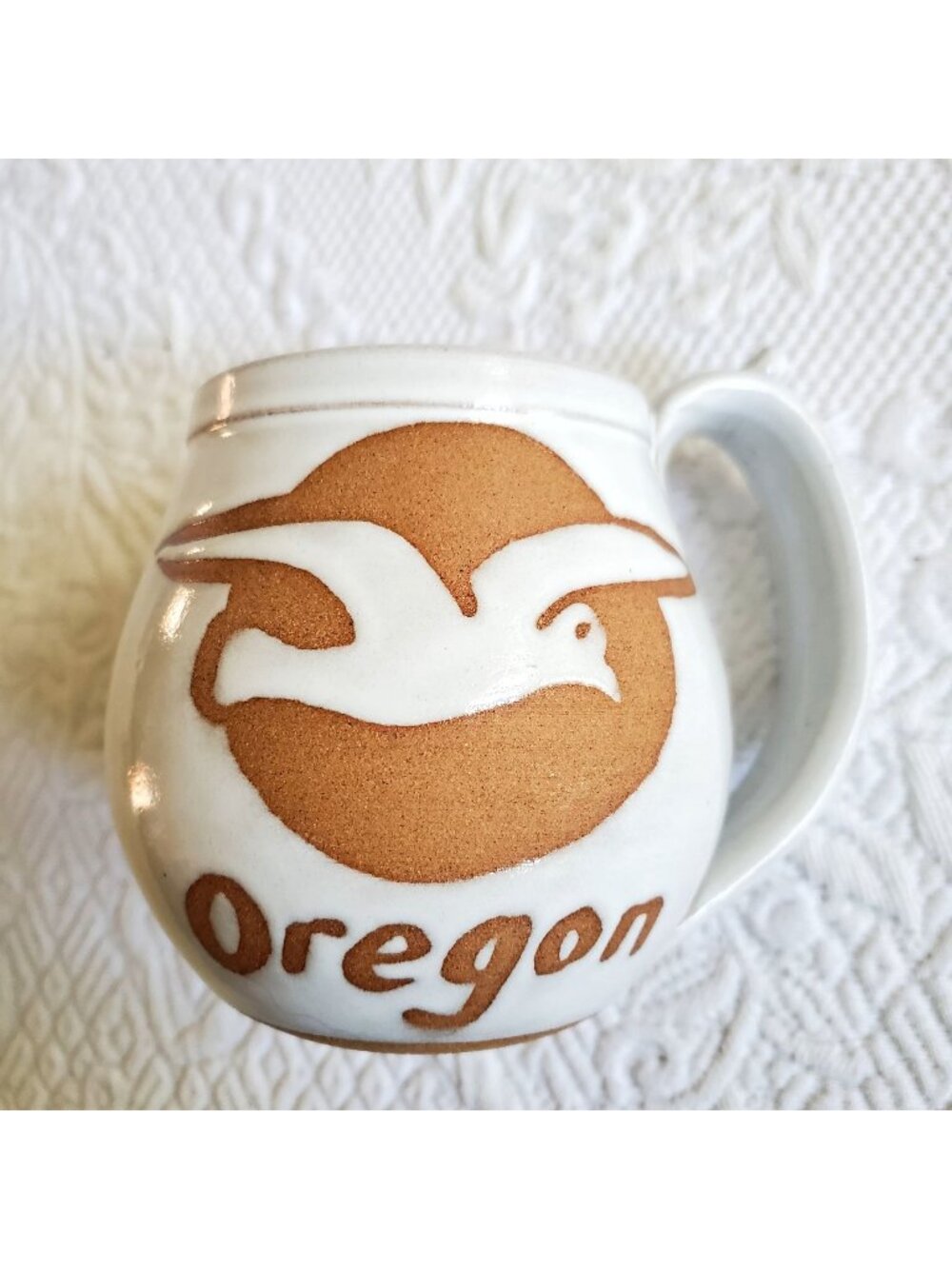 NOS Vtg Signed Pottery Mug Seagull Sunset Oregon Mug Stoneware Cup Rustic Travel